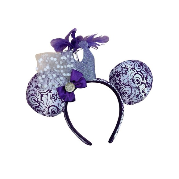Disney Parks Minnie Mouse Glitter Crown Feathers Jubilee Purple Ears Headband - Picture 1 of 7